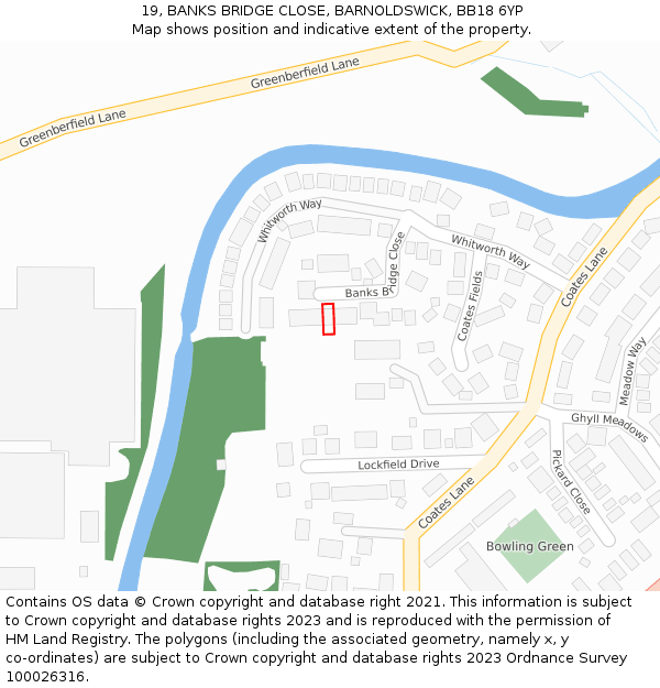 19, BANKS BRIDGE CLOSE, BARNOLDSWICK, BB18 6YP: Location map and indicative extent of plot