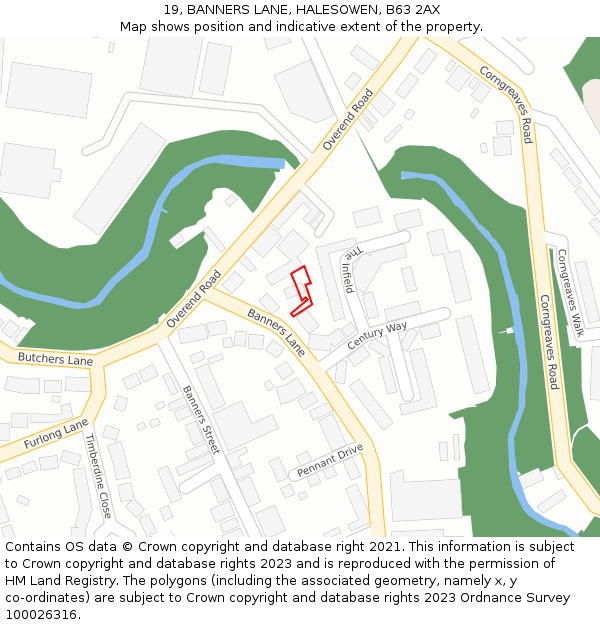 19, BANNERS LANE, HALESOWEN, B63 2AX: Location map and indicative extent of plot