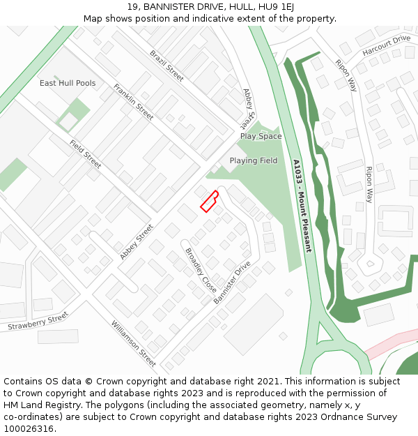 19, BANNISTER DRIVE, HULL, HU9 1EJ: Location map and indicative extent of plot