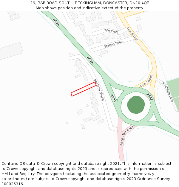 19, BAR ROAD SOUTH, BECKINGHAM, DONCASTER, DN10 4QB: Location map and indicative extent of plot