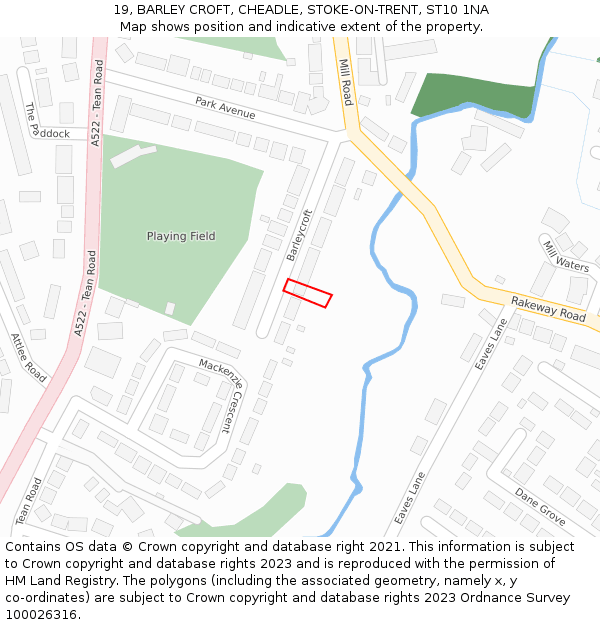 19, BARLEY CROFT, CHEADLE, STOKE-ON-TRENT, ST10 1NA: Location map and indicative extent of plot