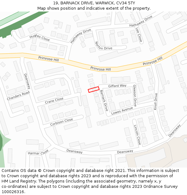 19, BARNACK DRIVE, WARWICK, CV34 5TY: Location map and indicative extent of plot