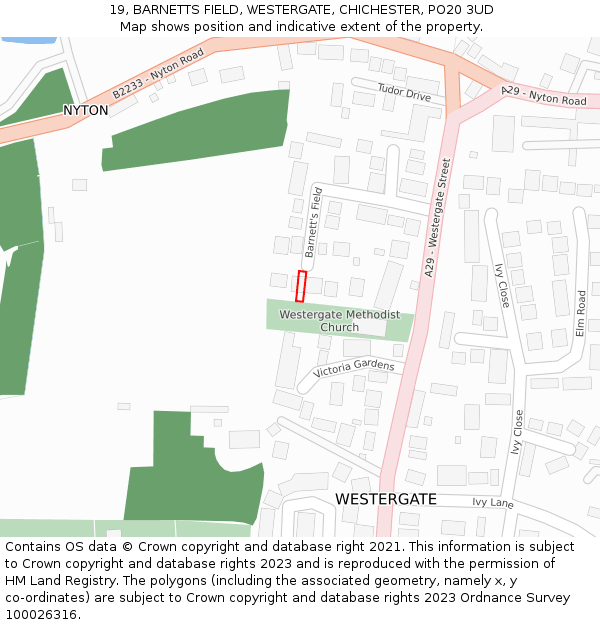 19, BARNETTS FIELD, WESTERGATE, CHICHESTER, PO20 3UD: Location map and indicative extent of plot