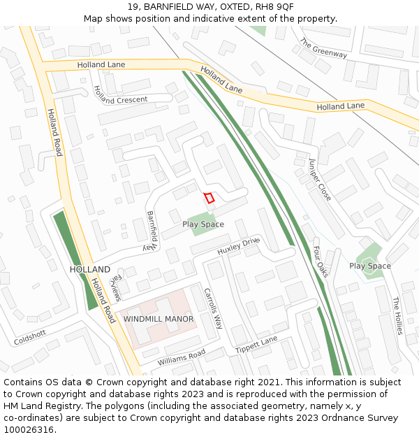 19, BARNFIELD WAY, OXTED, RH8 9QF: Location map and indicative extent of plot