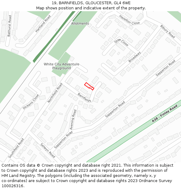 19, BARNFIELDS, GLOUCESTER, GL4 6WE: Location map and indicative extent of plot