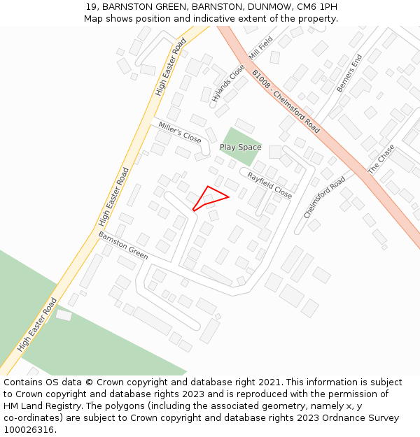 19, BARNSTON GREEN, BARNSTON, DUNMOW, CM6 1PH: Location map and indicative extent of plot