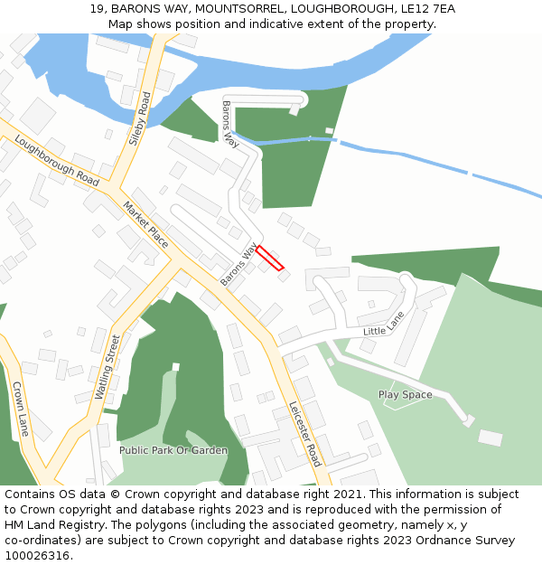 19, BARONS WAY, MOUNTSORREL, LOUGHBOROUGH, LE12 7EA: Location map and indicative extent of plot