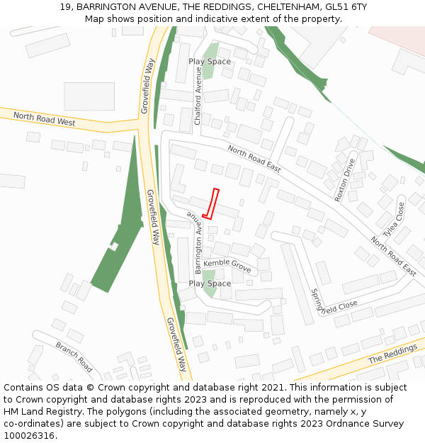 19, BARRINGTON AVENUE, THE REDDINGS, CHELTENHAM, GL51 6TY: Location map and indicative extent of plot