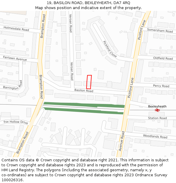 19, BASILON ROAD, BEXLEYHEATH, DA7 4RQ: Location map and indicative extent of plot