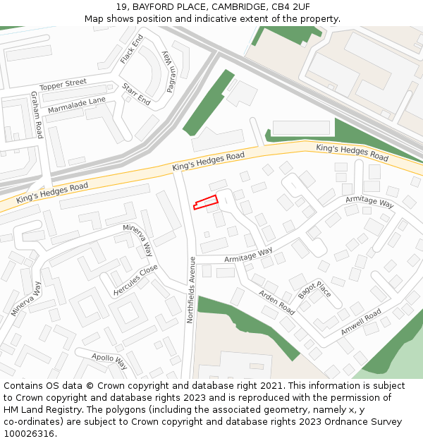 19, BAYFORD PLACE, CAMBRIDGE, CB4 2UF: Location map and indicative extent of plot