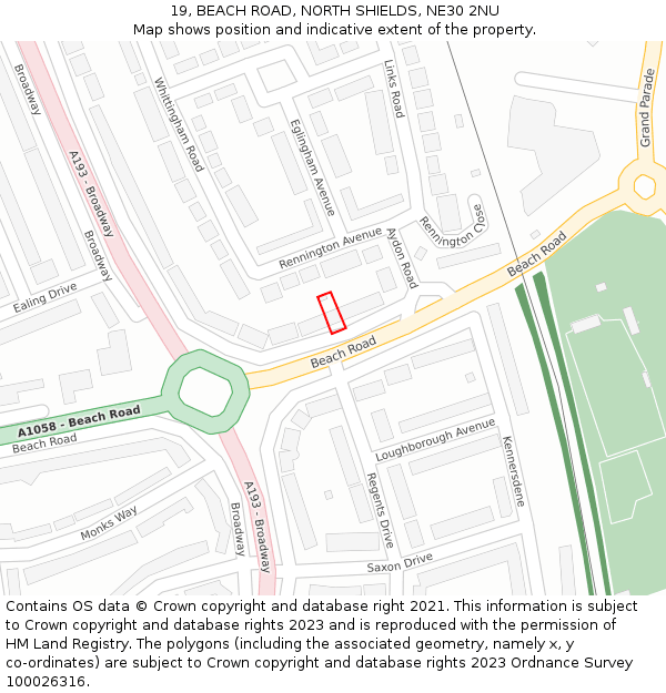 19, BEACH ROAD, NORTH SHIELDS, NE30 2NU: Location map and indicative extent of plot