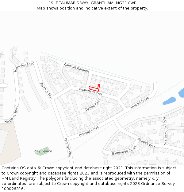 19, BEAUMARIS WAY, GRANTHAM, NG31 8WP: Location map and indicative extent of plot