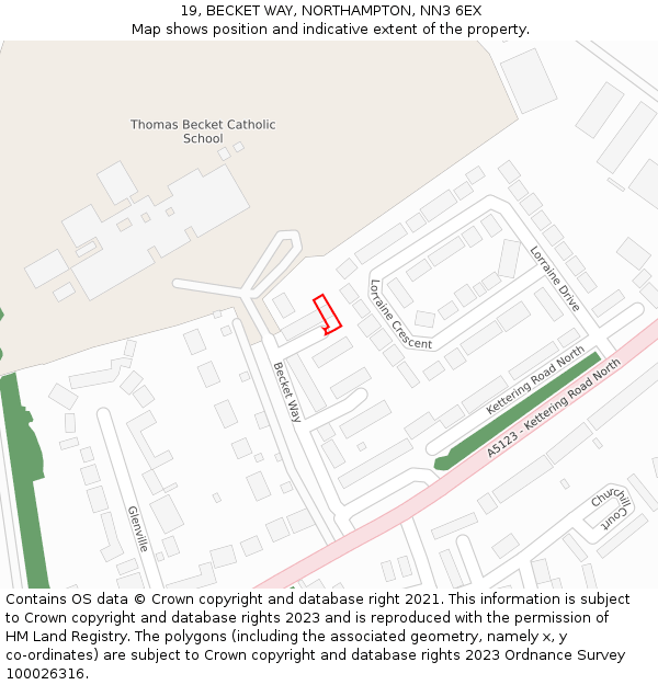 19, BECKET WAY, NORTHAMPTON, NN3 6EX: Location map and indicative extent of plot