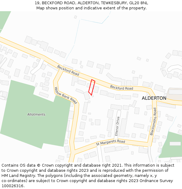 19, BECKFORD ROAD, ALDERTON, TEWKESBURY, GL20 8NL: Location map and indicative extent of plot