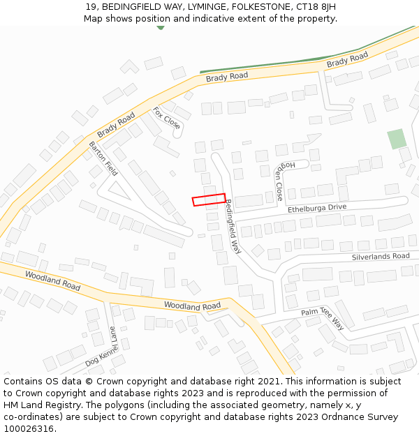 19, BEDINGFIELD WAY, LYMINGE, FOLKESTONE, CT18 8JH: Location map and indicative extent of plot