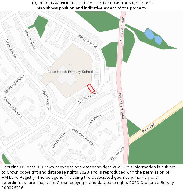 19, BEECH AVENUE, RODE HEATH, STOKE-ON-TRENT, ST7 3SH: Location map and indicative extent of plot