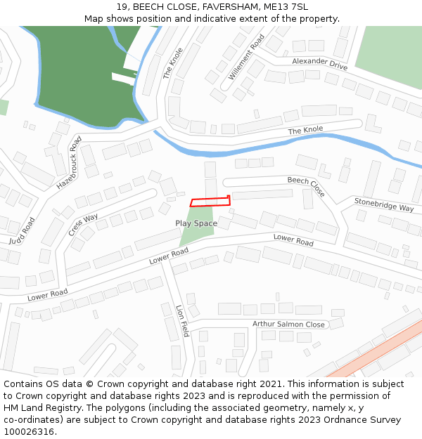 19, BEECH CLOSE, FAVERSHAM, ME13 7SL: Location map and indicative extent of plot