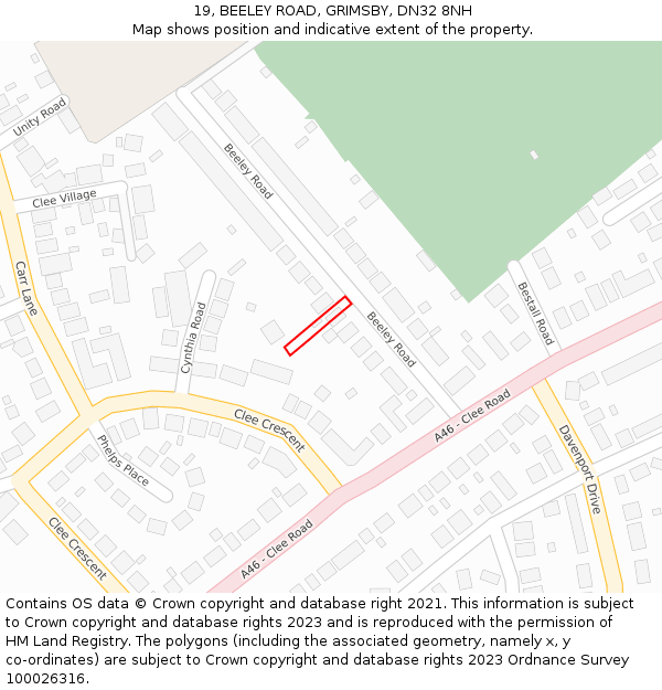 19, BEELEY ROAD, GRIMSBY, DN32 8NH: Location map and indicative extent of plot