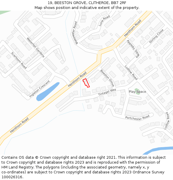 19, BEESTON GROVE, CLITHEROE, BB7 2RF: Location map and indicative extent of plot