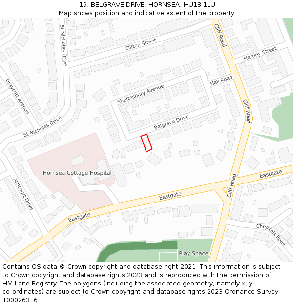 19, BELGRAVE DRIVE, HORNSEA, HU18 1LU: Location map and indicative extent of plot