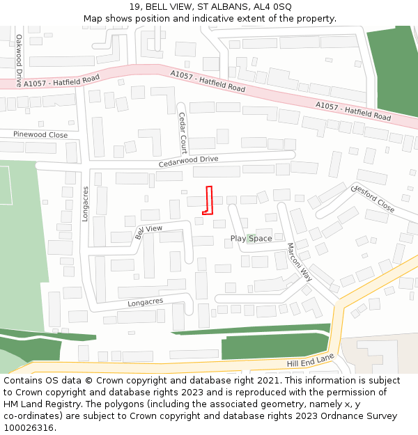 19, BELL VIEW, ST ALBANS, AL4 0SQ: Location map and indicative extent of plot