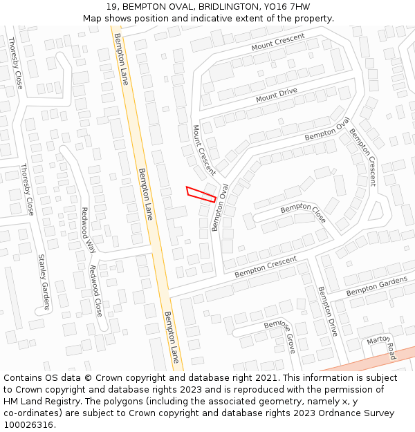 19, BEMPTON OVAL, BRIDLINGTON, YO16 7HW: Location map and indicative extent of plot