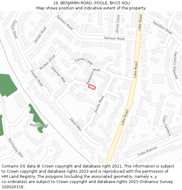 19, BENJAMIN ROAD, POOLE, BH15 4QU: Location map and indicative extent of plot