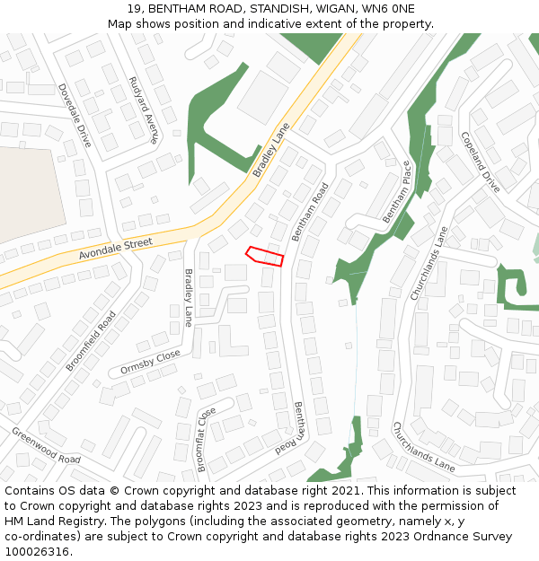 19, BENTHAM ROAD, STANDISH, WIGAN, WN6 0NE: Location map and indicative extent of plot