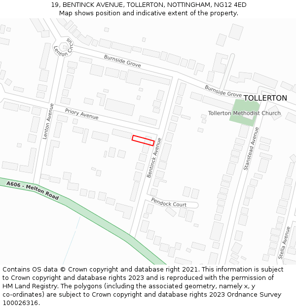 19, BENTINCK AVENUE, TOLLERTON, NOTTINGHAM, NG12 4ED: Location map and indicative extent of plot