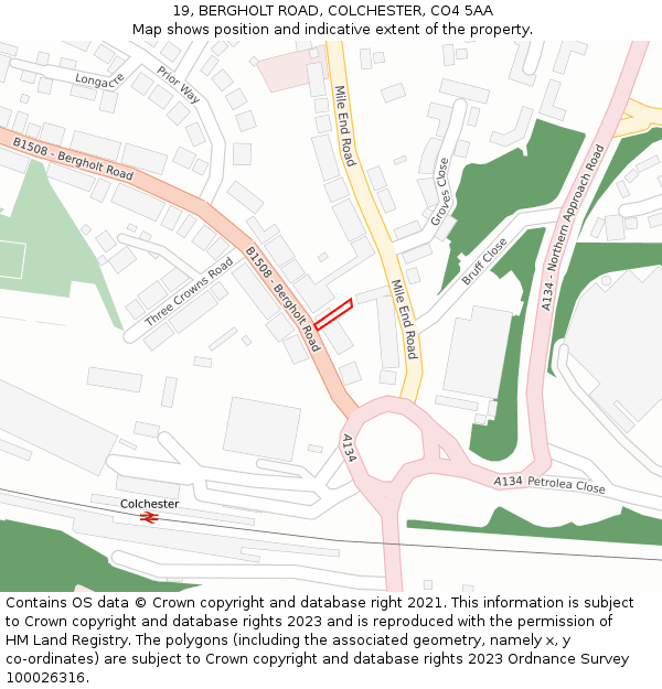 19, BERGHOLT ROAD, COLCHESTER, CO4 5AA: Location map and indicative extent of plot