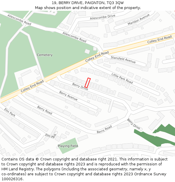 19, BERRY DRIVE, PAIGNTON, TQ3 3QW: Location map and indicative extent of plot