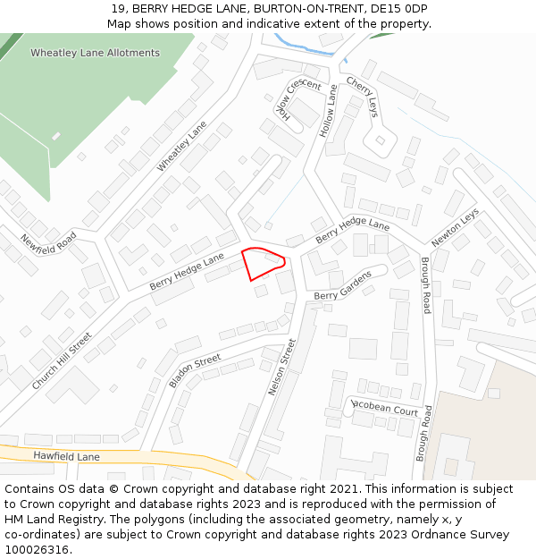 19, BERRY HEDGE LANE, BURTON-ON-TRENT, DE15 0DP: Location map and indicative extent of plot