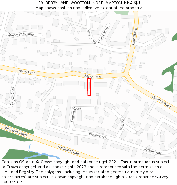 19, BERRY LANE, WOOTTON, NORTHAMPTON, NN4 6JU: Location map and indicative extent of plot