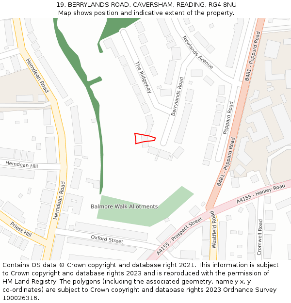 19, BERRYLANDS ROAD, CAVERSHAM, READING, RG4 8NU: Location map and indicative extent of plot