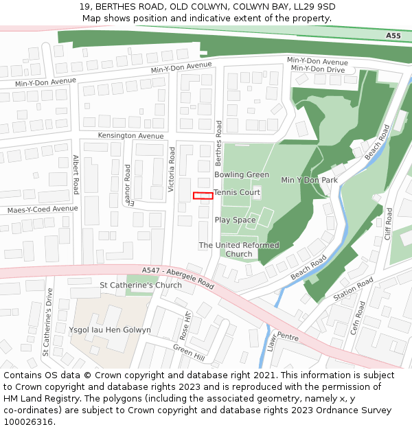 19, BERTHES ROAD, OLD COLWYN, COLWYN BAY, LL29 9SD: Location map and indicative extent of plot