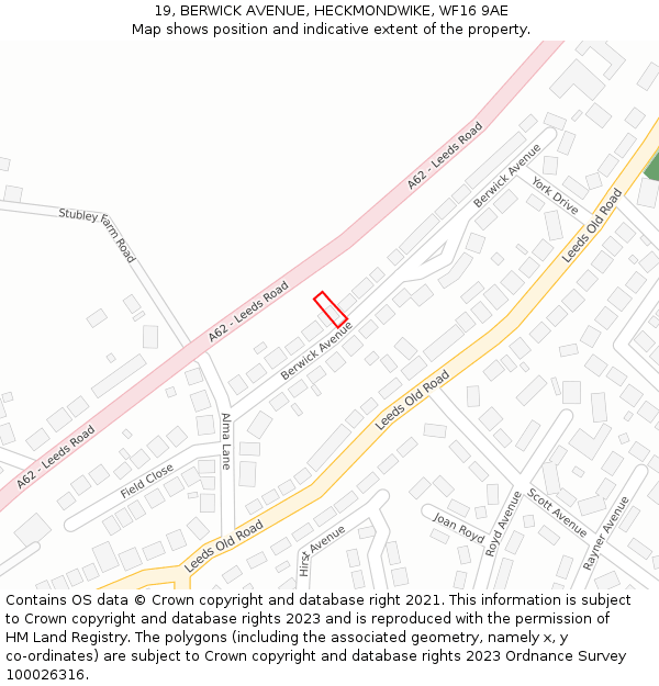 19, BERWICK AVENUE, HECKMONDWIKE, WF16 9AE: Location map and indicative extent of plot