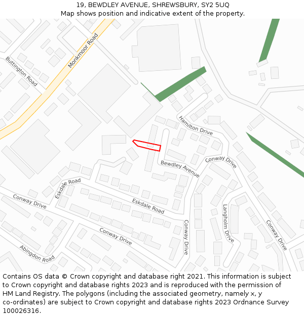 19, BEWDLEY AVENUE, SHREWSBURY, SY2 5UQ: Location map and indicative extent of plot