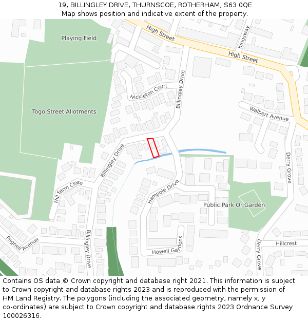 19, BILLINGLEY DRIVE, THURNSCOE, ROTHERHAM, S63 0QE: Location map and indicative extent of plot