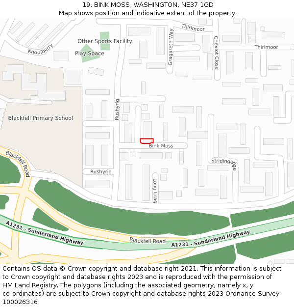19, BINK MOSS, WASHINGTON, NE37 1GD: Location map and indicative extent of plot