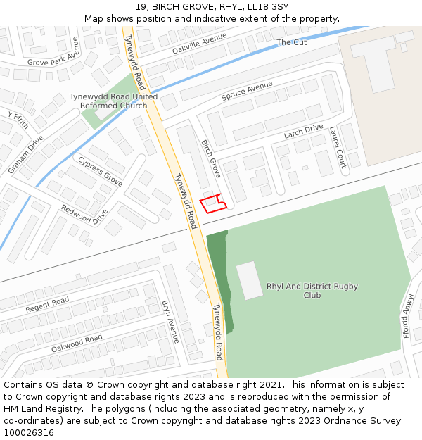 19, BIRCH GROVE, RHYL, LL18 3SY: Location map and indicative extent of plot