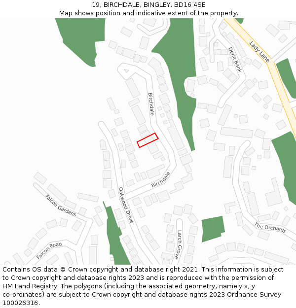 19, BIRCHDALE, BINGLEY, BD16 4SE: Location map and indicative extent of plot