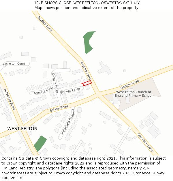 19, BISHOPS CLOSE, WEST FELTON, OSWESTRY, SY11 4LY: Location map and indicative extent of plot