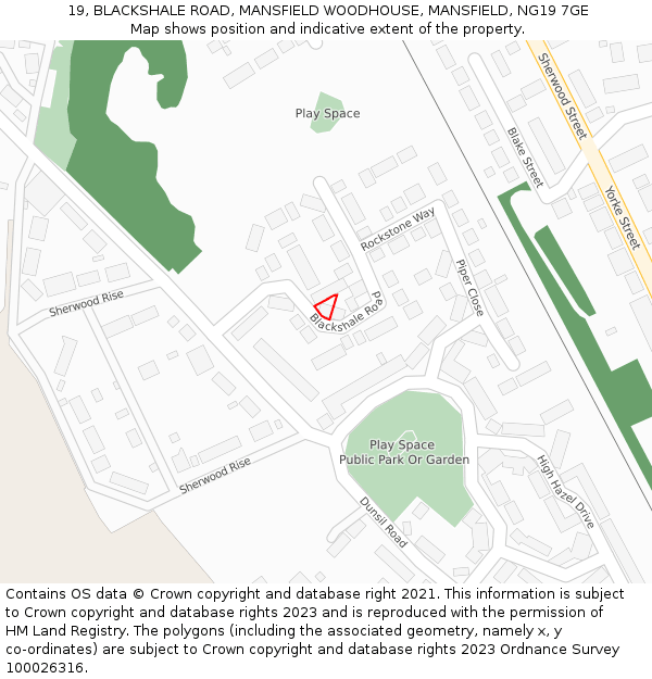 19, BLACKSHALE ROAD, MANSFIELD WOODHOUSE, MANSFIELD, NG19 7GE: Location map and indicative extent of plot