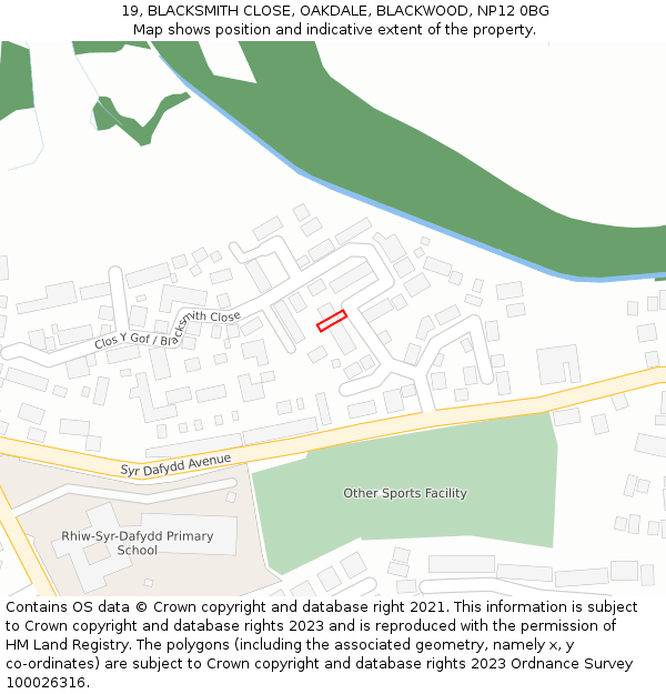 19, BLACKSMITH CLOSE, OAKDALE, BLACKWOOD, NP12 0BG: Location map and indicative extent of plot