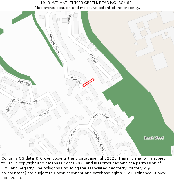 19, BLAENANT, EMMER GREEN, READING, RG4 8PH: Location map and indicative extent of plot