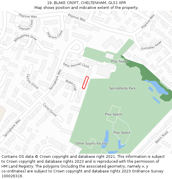 19, BLAKE CROFT, CHELTENHAM, GL51 0PR: Location map and indicative extent of plot