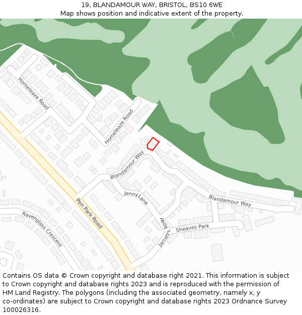 19, BLANDAMOUR WAY, BRISTOL, BS10 6WE: Location map and indicative extent of plot