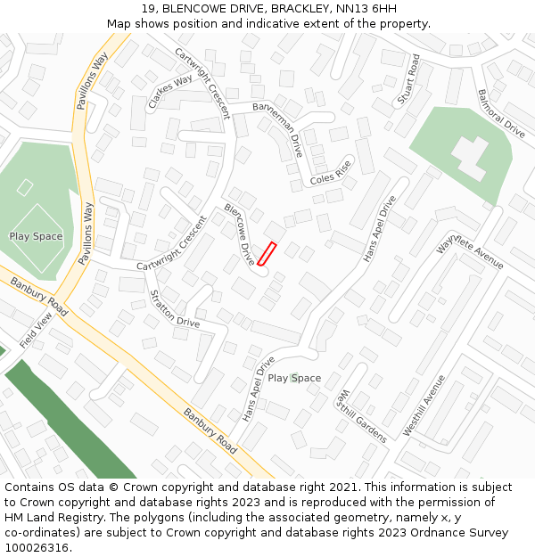 19, BLENCOWE DRIVE, BRACKLEY, NN13 6HH: Location map and indicative extent of plot