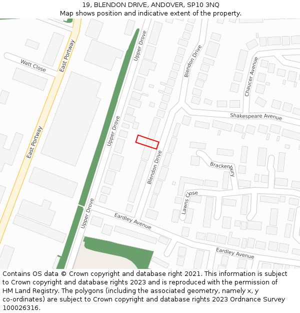 19, BLENDON DRIVE, ANDOVER, SP10 3NQ: Location map and indicative extent of plot