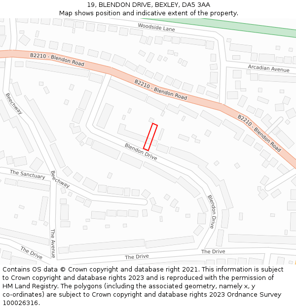 19, BLENDON DRIVE, BEXLEY, DA5 3AA: Location map and indicative extent of plot
